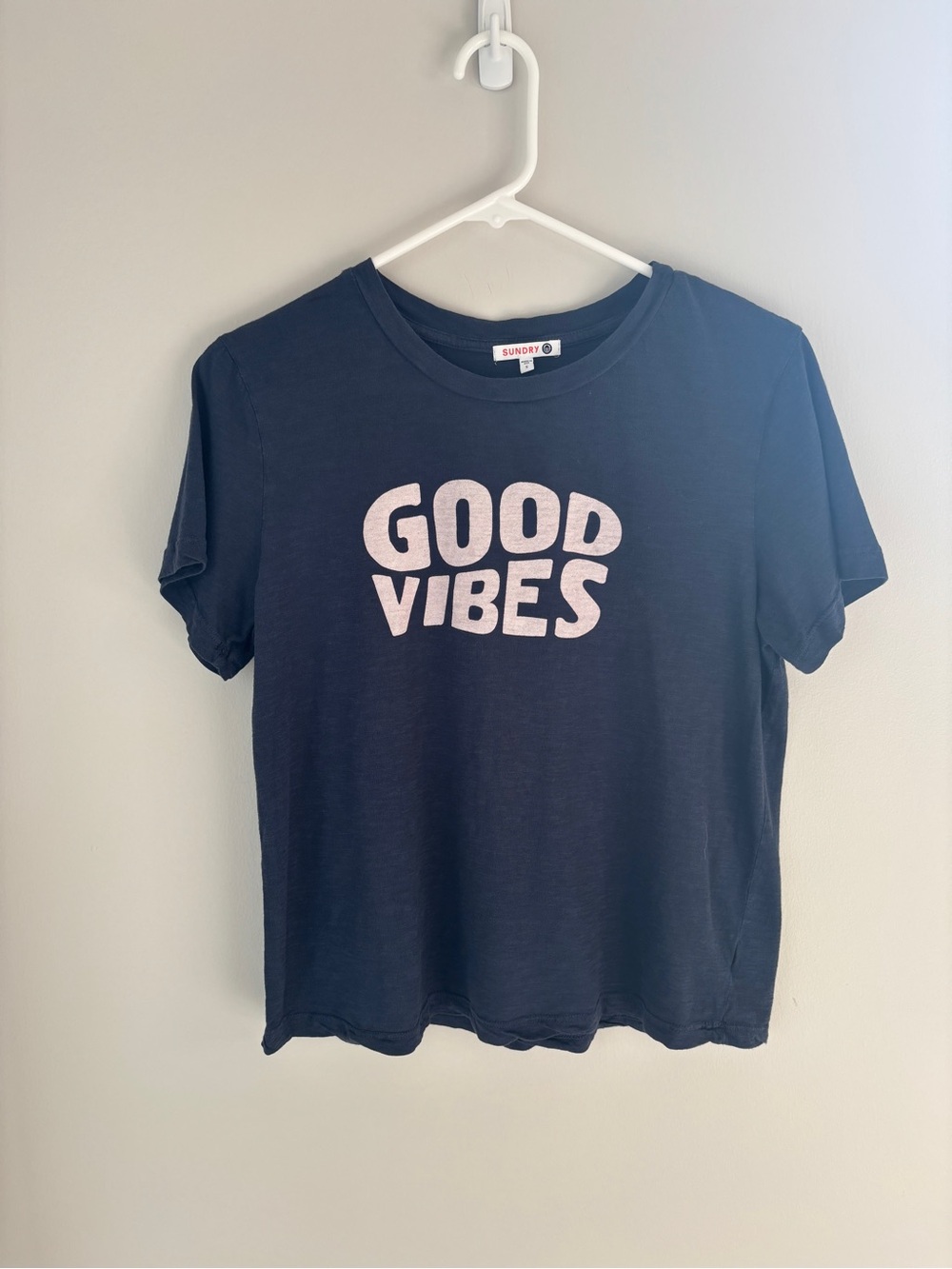 Sundry Navy Tee with Pink "GOOD VIBES" Graphic